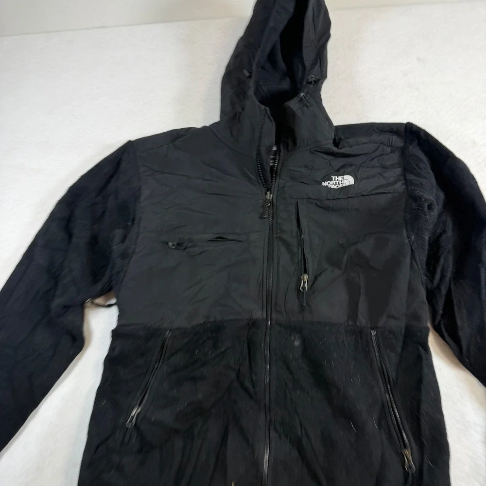 The North Face Mens Denali Fleece Hooded Jacket Black Full Zip Medium 8103